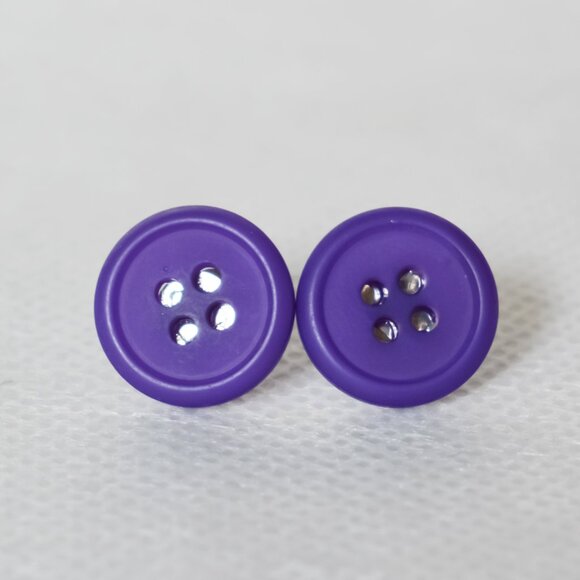 Deep Purple Button Stud Earrings - Picture 2 of 5